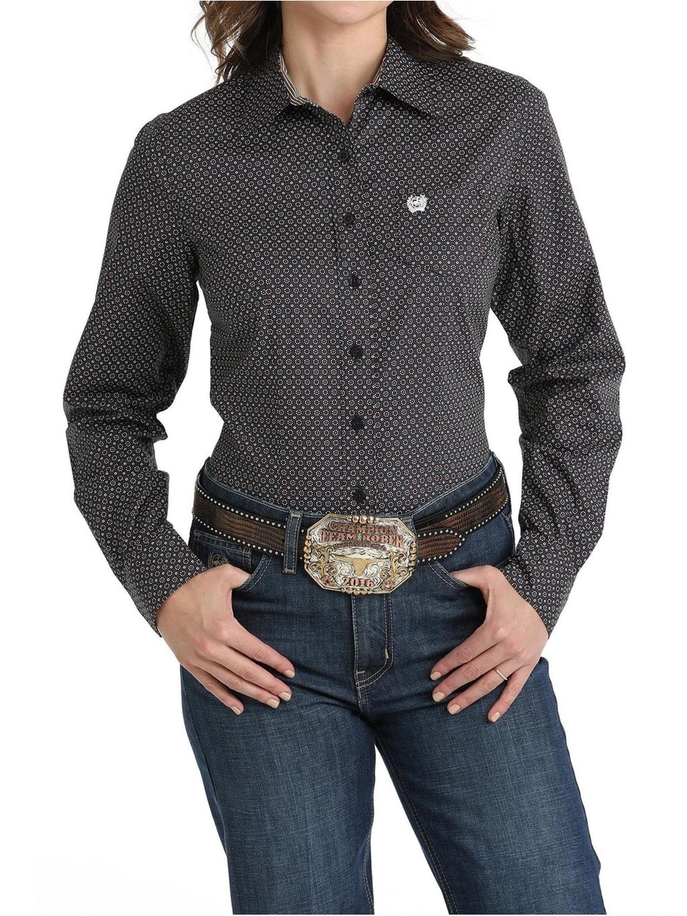 Cinch Women’s XL Black Gray Geometric Western Button Down Shirt